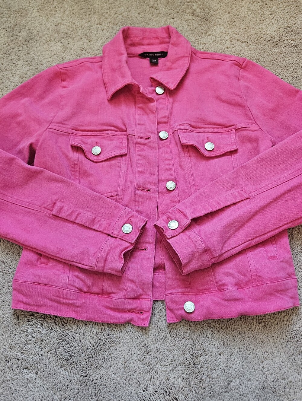 Boston Proper Essentials Berry Hot Pink Denim Jacket Womens Small Colorful